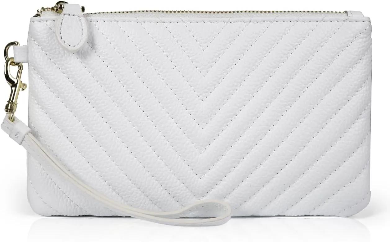 befen Women's Genuine Italian Leather Wristlet Clutch Wallet Purse, Gold Zipper