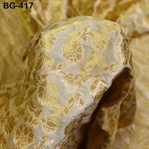 Beige Brocade Fabric by the Yard Blended Indian Wedding Dresses Brides Mother Full Length Coats Cropped Jacket Theatrical Historic Costumes