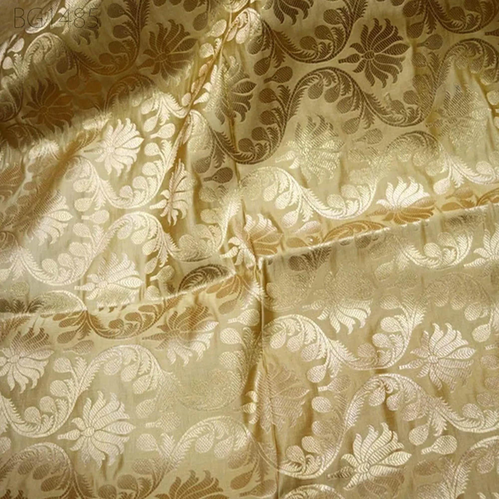 Beige Brocade Fabric Crafting Indian Brocade Fabric by the Yard Wedding Dress Banarasi Bridal Dress Material Sewing Lehenga Blouses costumes
