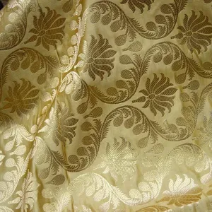 Beige Brocade Fabric Crafting Indian Brocade Fabric by the Yard Wedding Dress Banarasi Bridal Dress Material Sewing Lehenga Blouses costumes