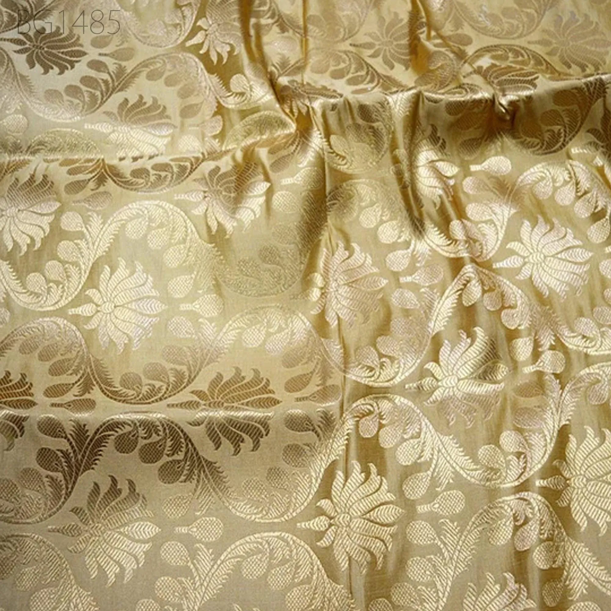 Beige Brocade Fabric Crafting Indian Brocade Fabric by the Yard Wedding Dress Banarasi Bridal Dress Material Sewing Lehenga Blouses costumes
