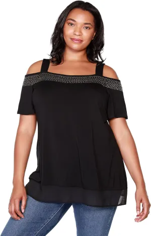 Belldini Womens Fashion Casual Tunic Tops Cold Shoulder Blouse Dressy Casual
