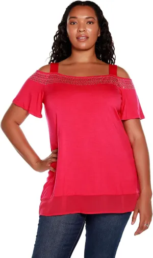Belldini Womens Fashion Casual Tunic Tops Cold Shoulder Blouse Dressy Casual