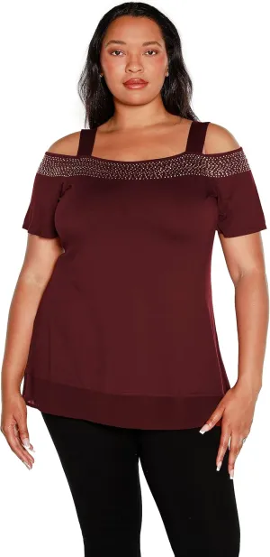 Belldini Womens Fashion Casual Tunic Tops Cold Shoulder Blouse Dressy Casual