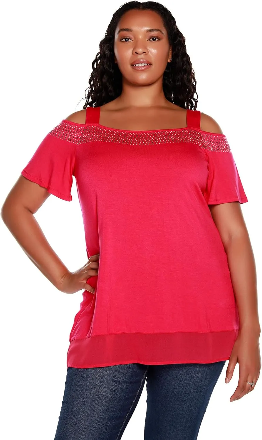 Belldini Womens Fashion Casual Tunic Tops Cold Shoulder Blouse Dressy Casual