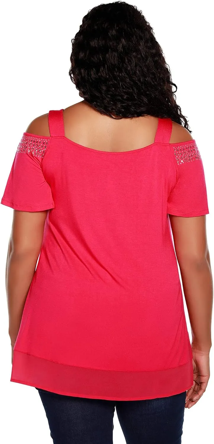 Belldini Womens Fashion Casual Tunic Tops Cold Shoulder Blouse Dressy Casual