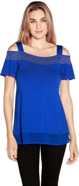 Belldini Womens Fashion Casual Tunic Tops Cold Shoulder Blouse Dressy Casual