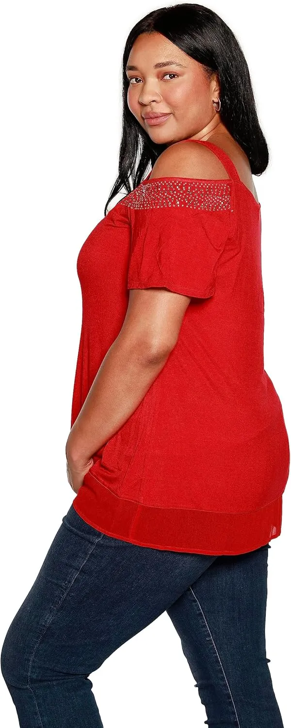 Belldini Womens Fashion Casual Tunic Tops Cold Shoulder Blouse Dressy Casual