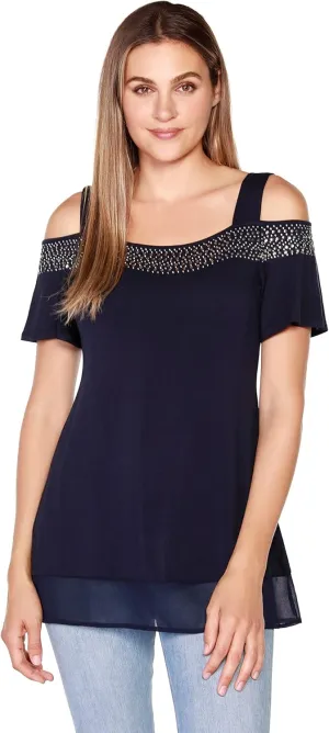 Belldini Womens Fashion Casual Tunic Tops Cold Shoulder Blouse Dressy Casual