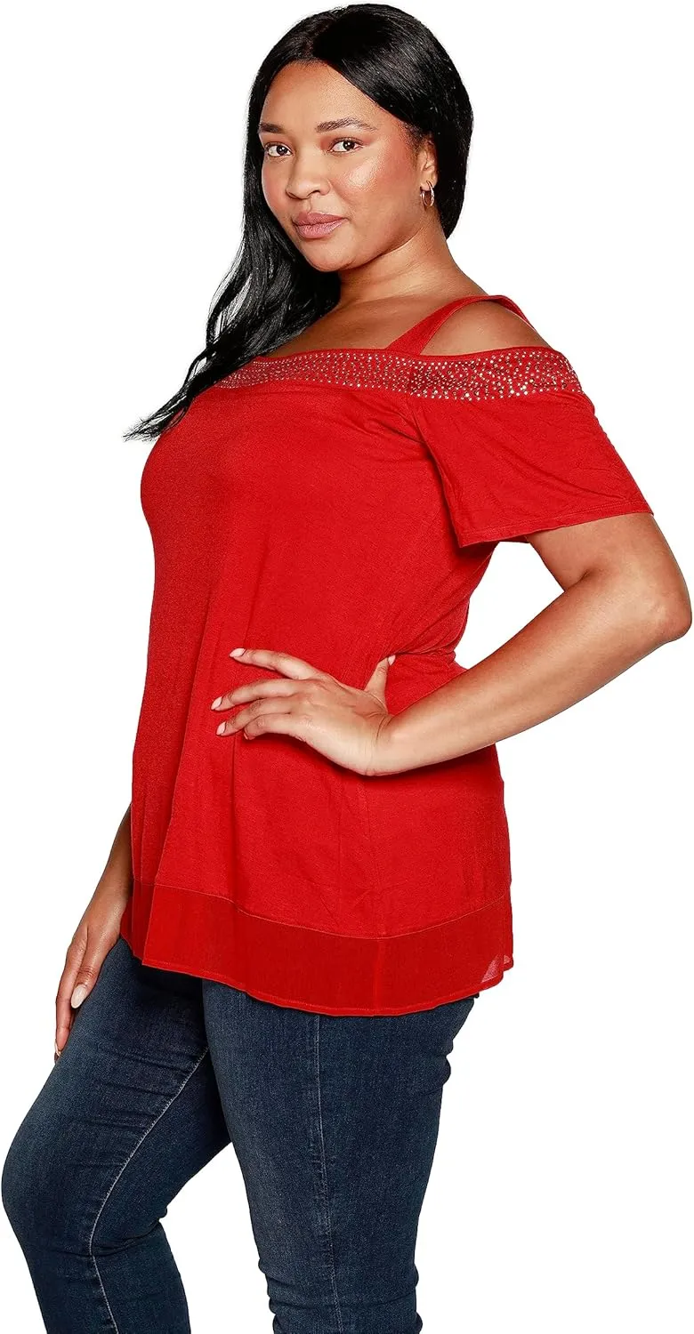 Belldini Womens Fashion Casual Tunic Tops Cold Shoulder Blouse Dressy Casual