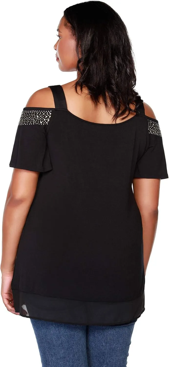 Belldini Womens Fashion Casual Tunic Tops Cold Shoulder Blouse Dressy Casual