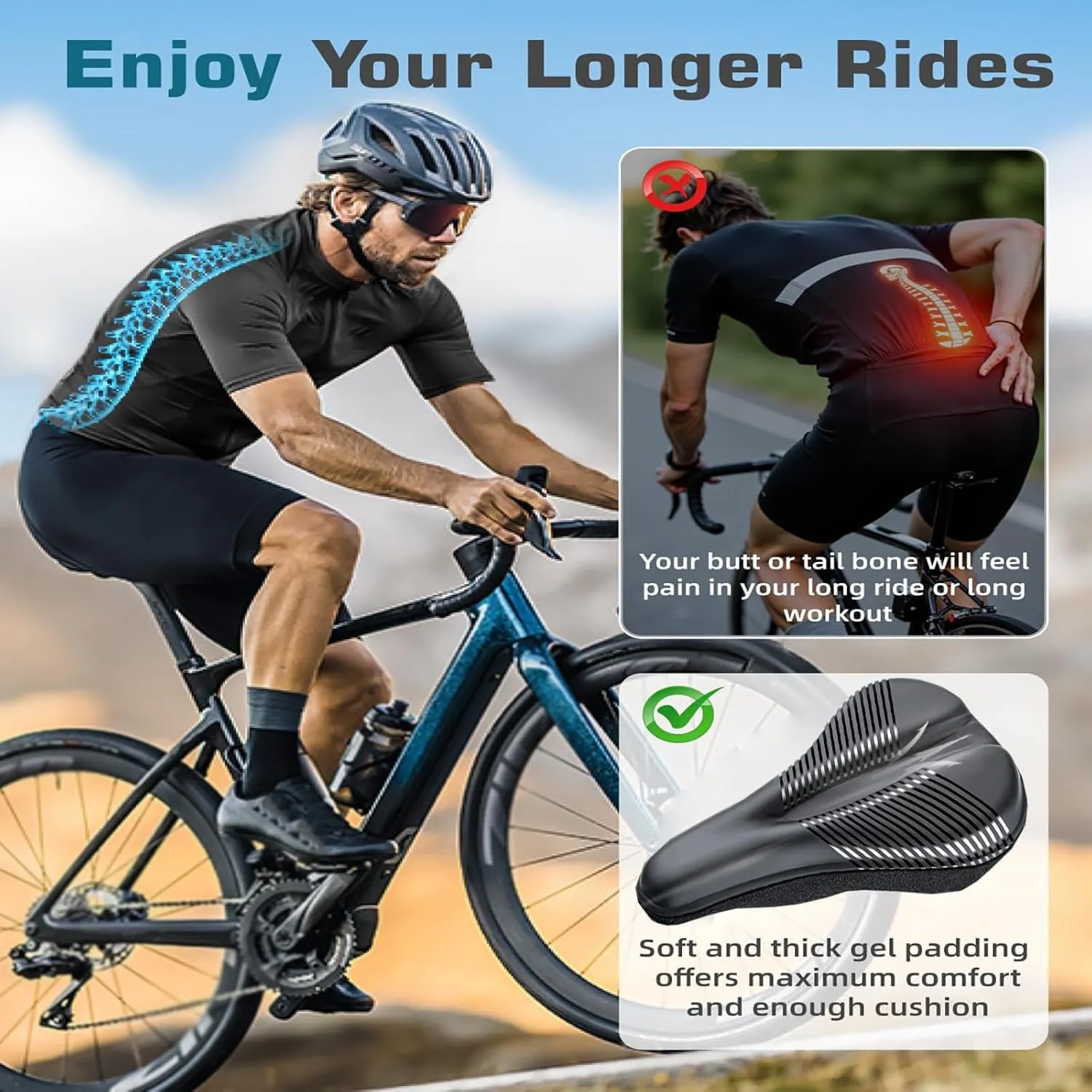Bike Seat Cushion for Diamondback Bicycles Union 2 Century Century 6C Carbon Clutch, Memory Foam & Gel Padded Cover Bicycle Seat for Men Women Shock-Absorbing Comfort Bike Seat Pad,B