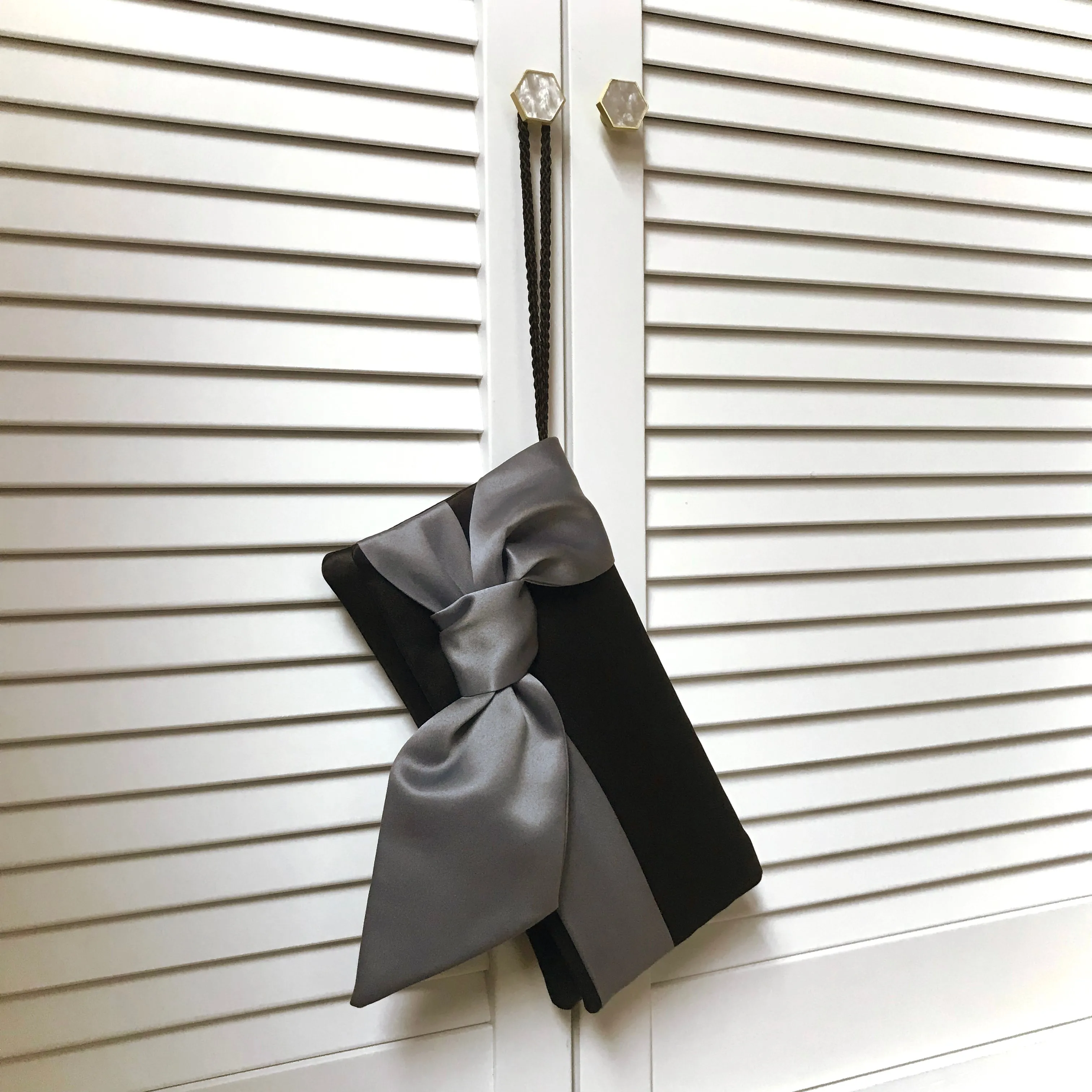 Black and grey satin clutch handbag PIPER
