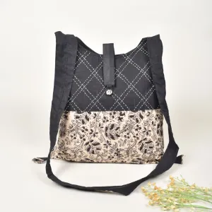 Black and White Kalamkari Sling Bag With Embroidery