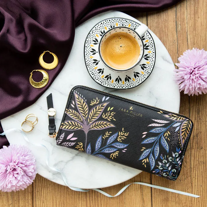 Black Botanic Large Zip Purse