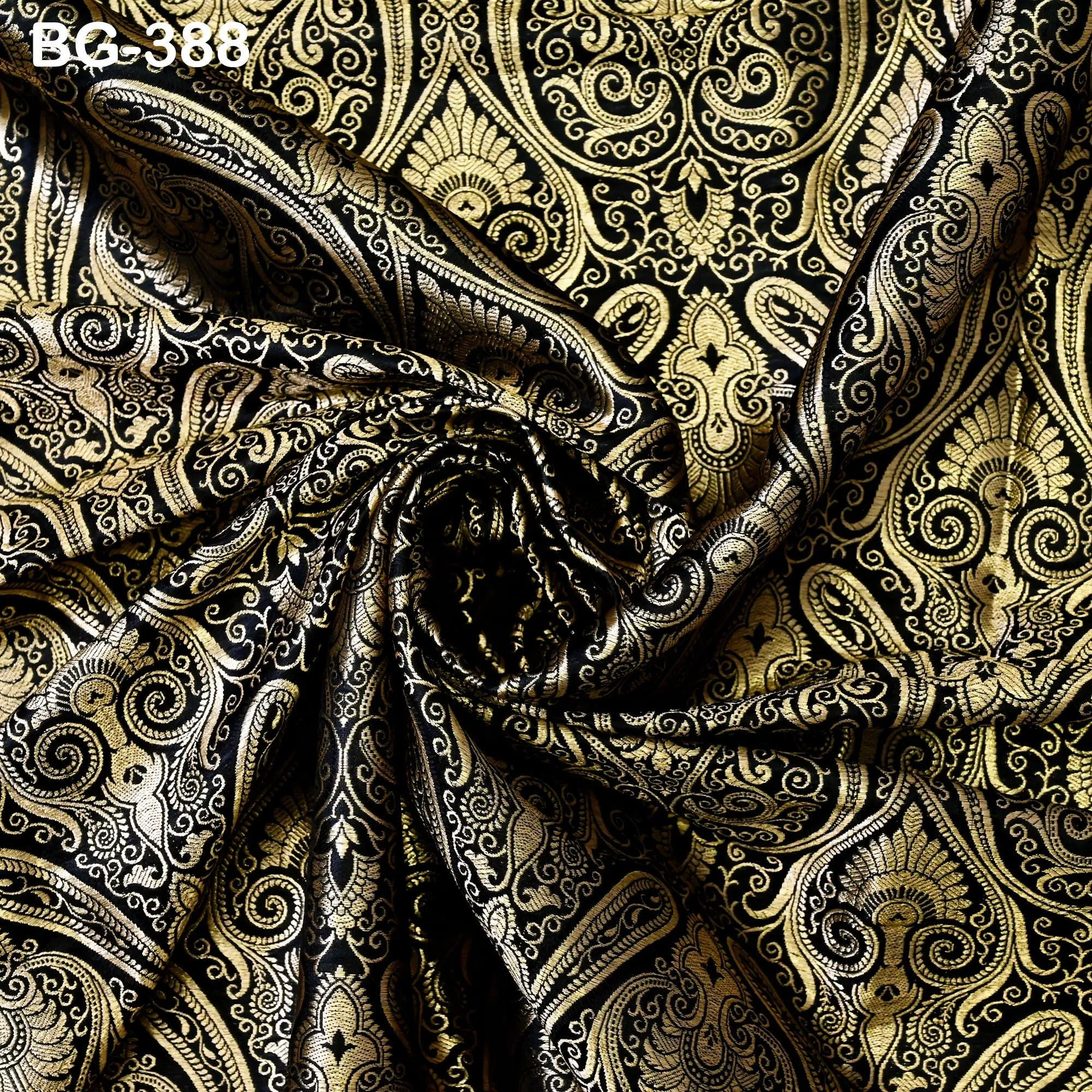 Black Brocade Fabric by the Yard Brocade for vest jacket Banarasi Fabric for Wedding dress Kids Frock Gown making Indian Blended Silk fabric