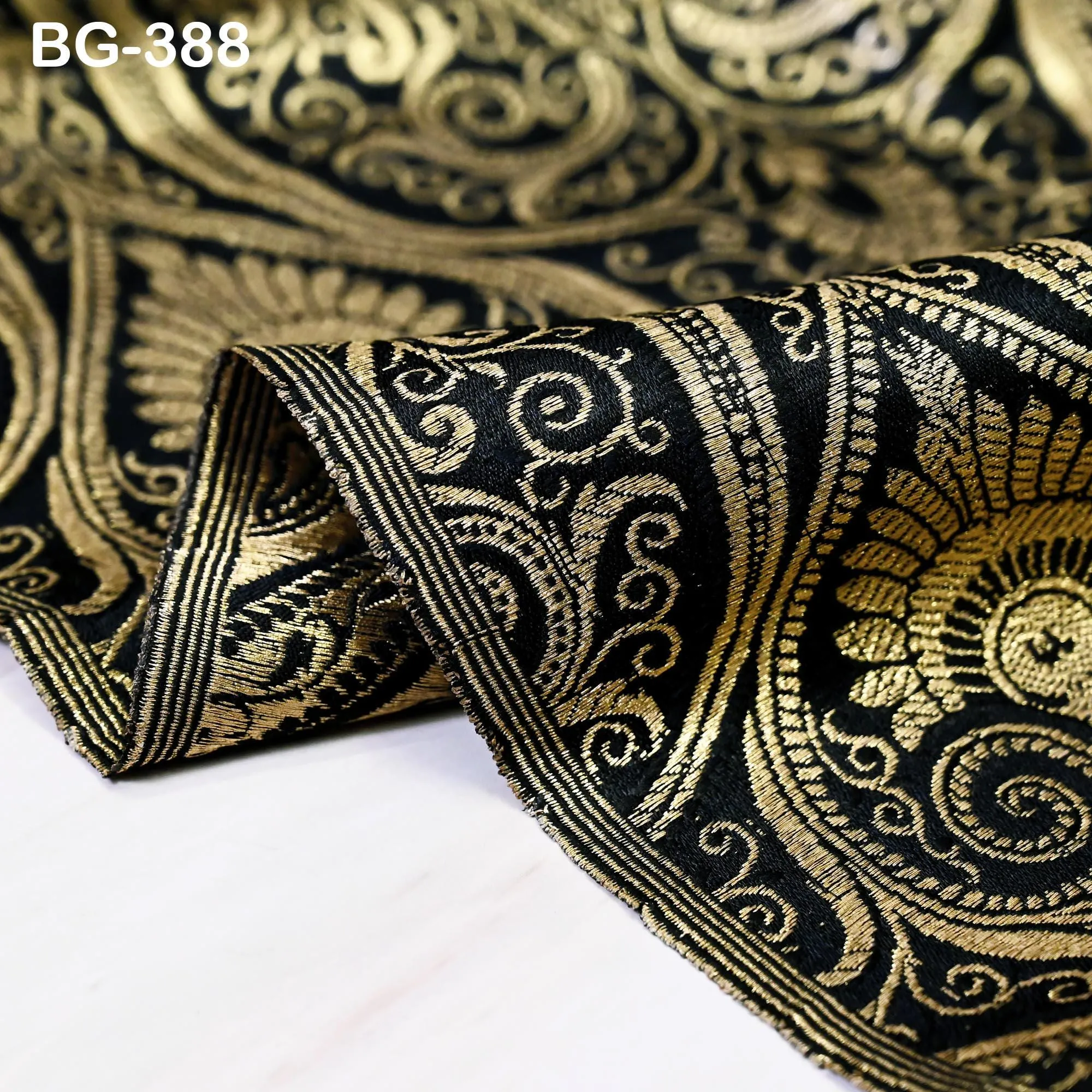 Black Brocade Fabric by the Yard Brocade for vest jacket Banarasi Fabric for Wedding dress Kids Frock Gown making Indian Blended Silk fabric