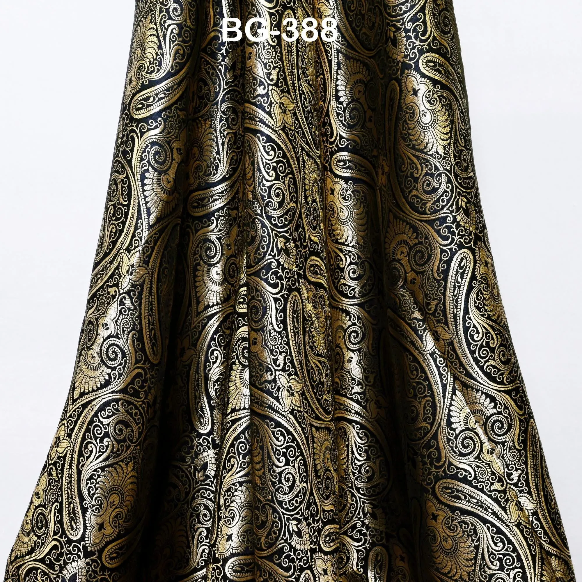 Black Brocade Fabric by the Yard Brocade for vest jacket Banarasi Fabric for Wedding dress Kids Frock Gown making Indian Blended Silk fabric
