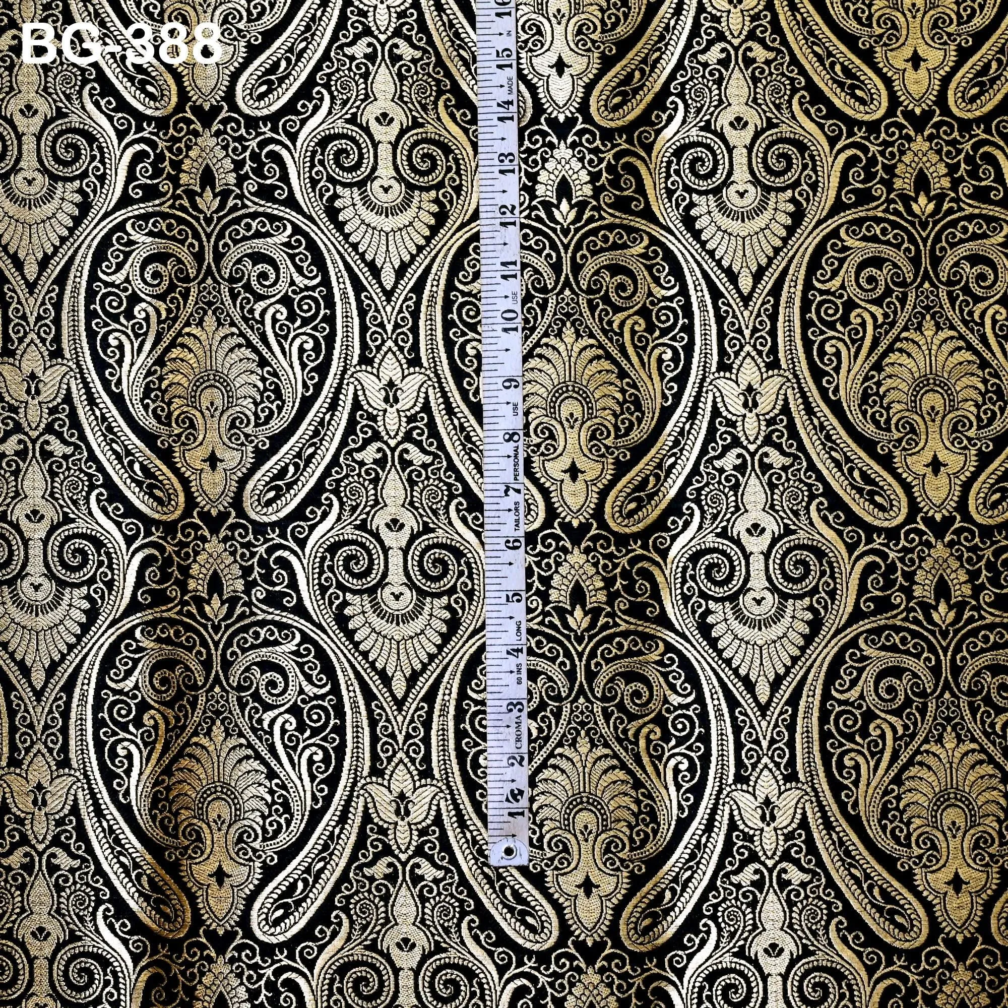 Black Brocade Fabric by the Yard Brocade for vest jacket Banarasi Fabric for Wedding dress Kids Frock Gown making Indian Blended Silk fabric