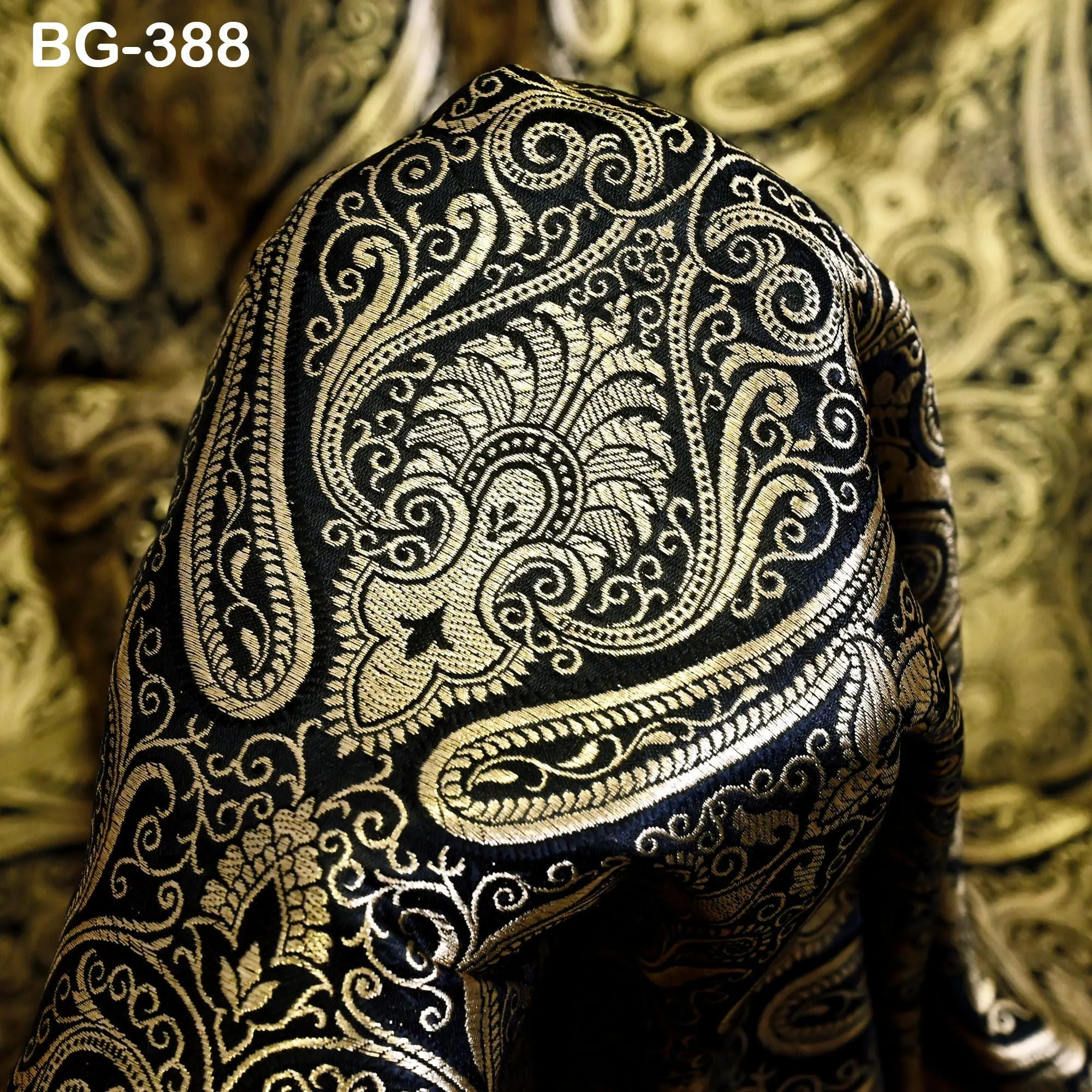 Black Brocade Fabric by the Yard Brocade for vest jacket Banarasi Fabric for Wedding dress Kids Frock Gown making Indian Blended Silk fabric