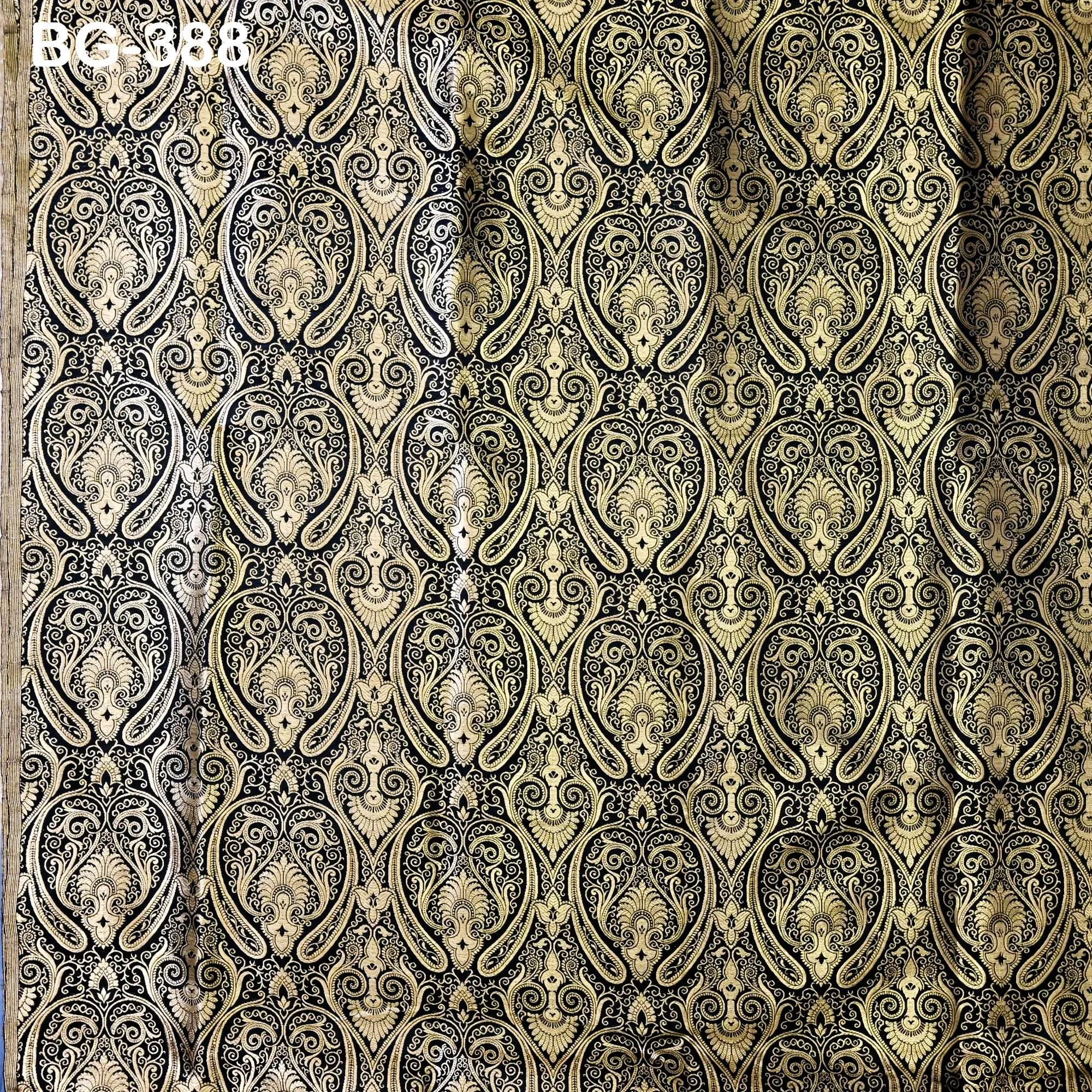 Black Brocade Fabric by the Yard Brocade for vest jacket Banarasi Fabric for Wedding dress Kids Frock Gown making Indian Blended Silk fabric