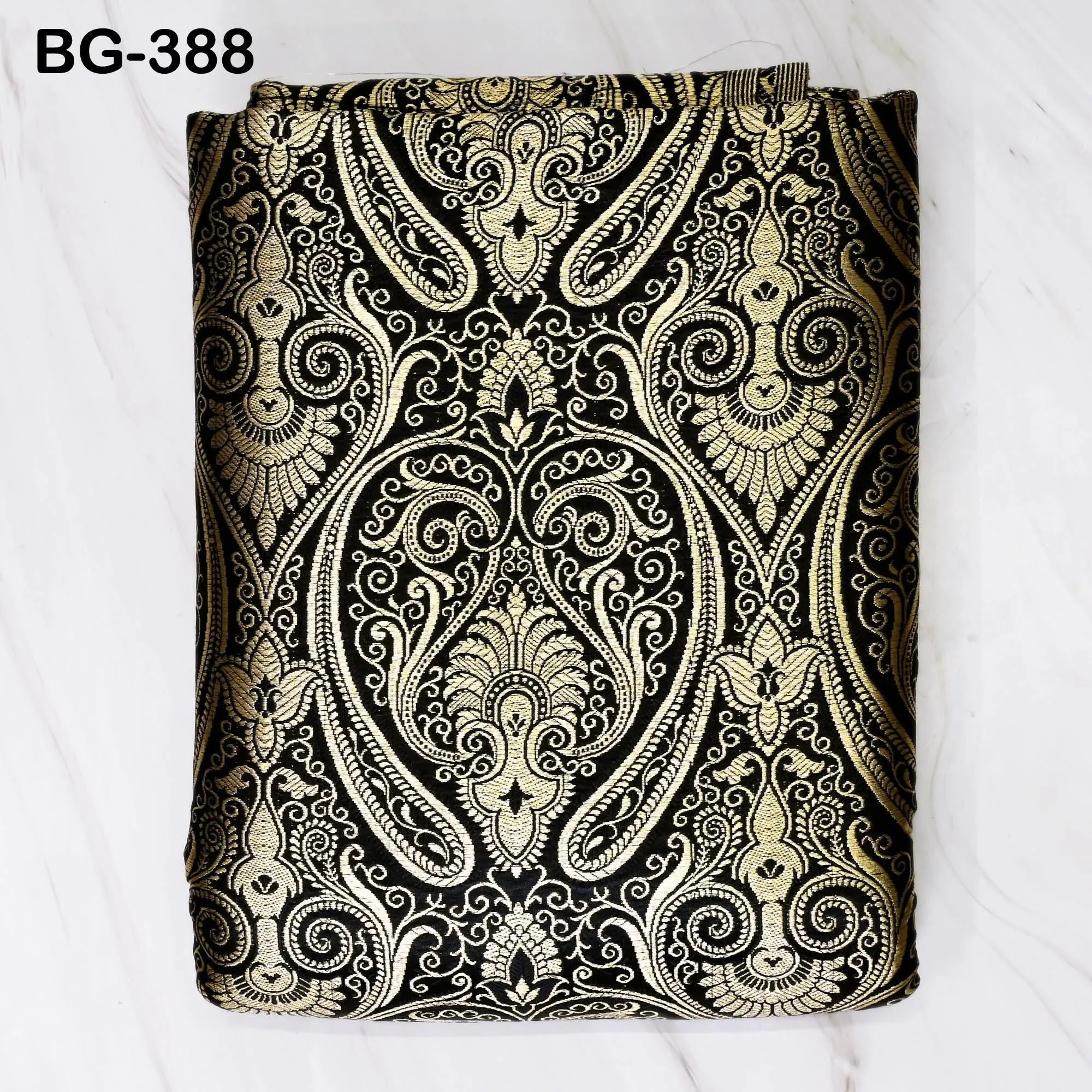Black Brocade Fabric by the Yard Brocade for vest jacket Banarasi Fabric for Wedding dress Kids Frock Gown making Indian Blended Silk fabric