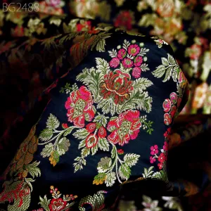 Black Brocade Fabric by the Yard Historic Costume Indian Banarasi Wedding Dress Material Banaras Knee Length Coat Sewing Upholstery Drapery