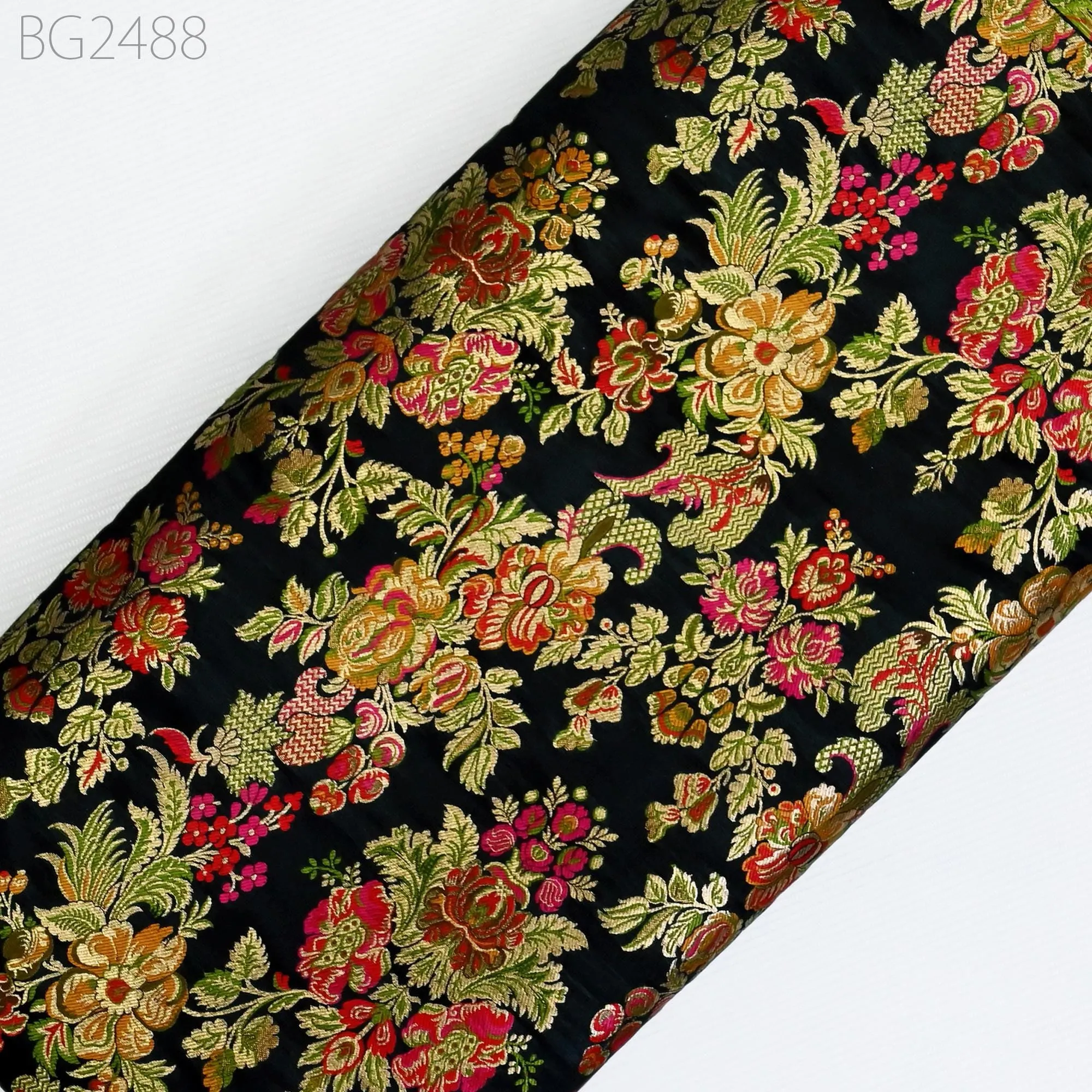 Black Brocade Fabric by the Yard Historic Costume Indian Banarasi Wedding Dress Material Banaras Knee Length Coat Sewing Upholstery Drapery