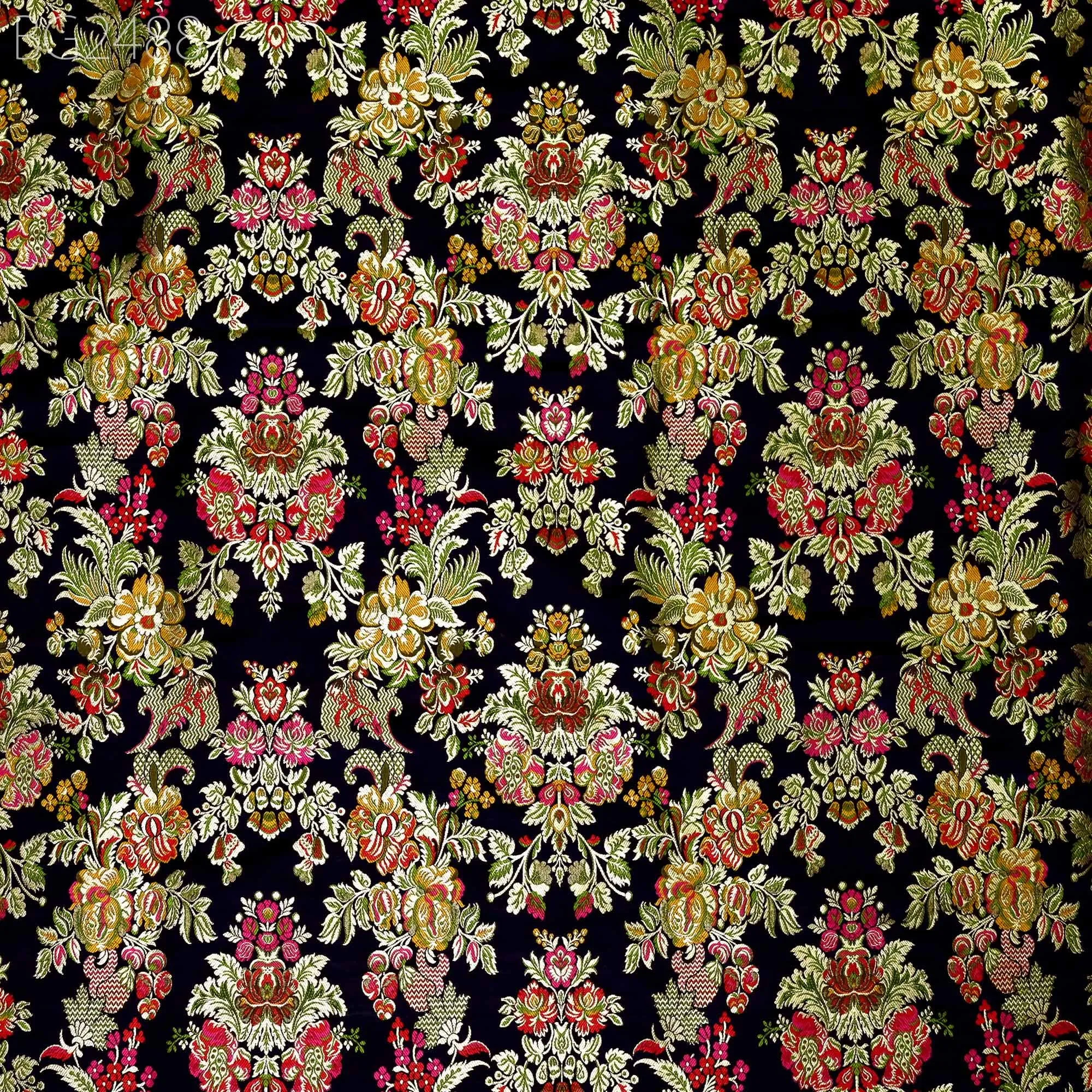 Black Brocade Fabric by the Yard Historic Costume Indian Banarasi Wedding Dress Material Banaras Knee Length Coat Sewing Upholstery Drapery