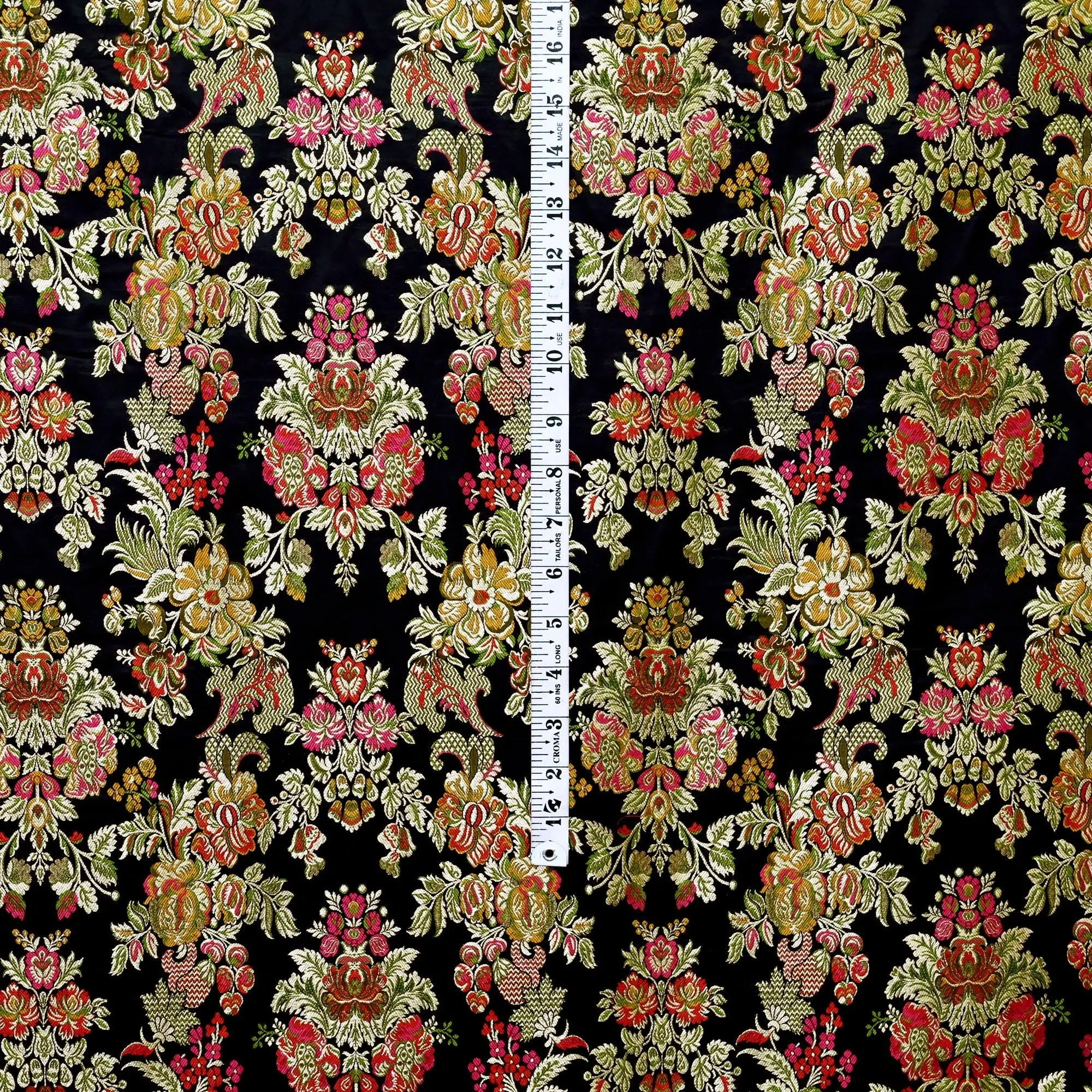 Black Brocade Fabric by the Yard Historic Costume Indian Banarasi Wedding Dress Material Banaras Knee Length Coat Sewing Upholstery Drapery
