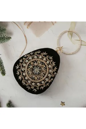 Black Color Glorious Hand Work Velvet Clutch