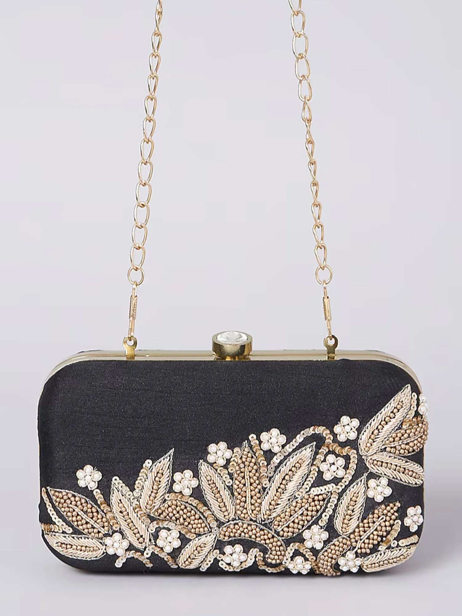 Black Dabka Leaf Clutch
