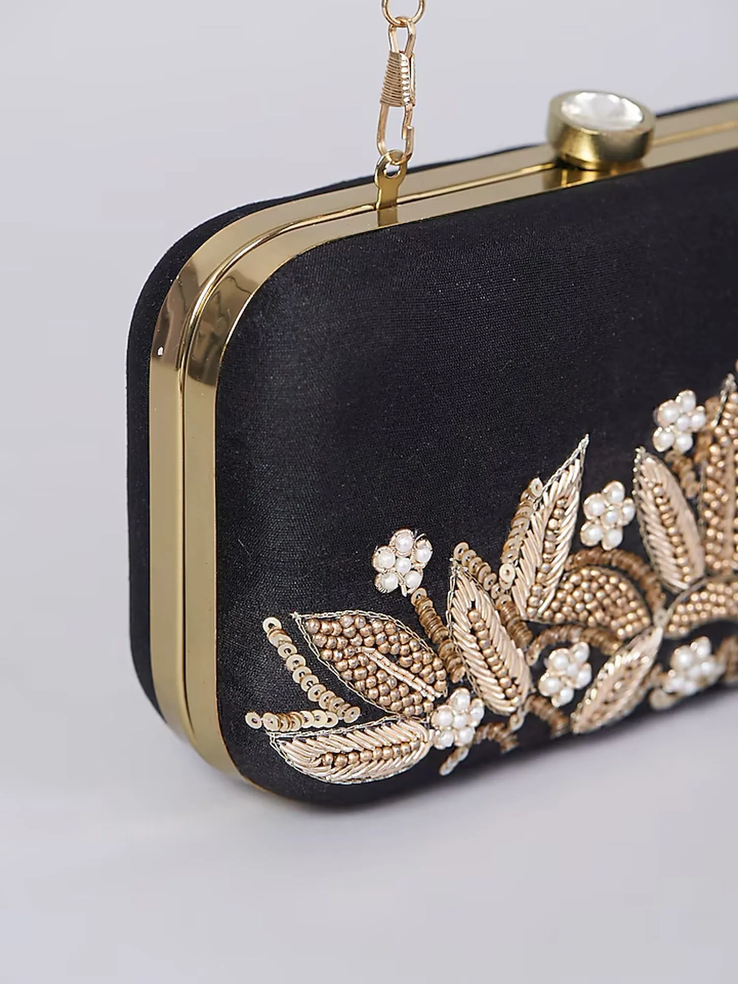 Black Dabka Leaf Clutch