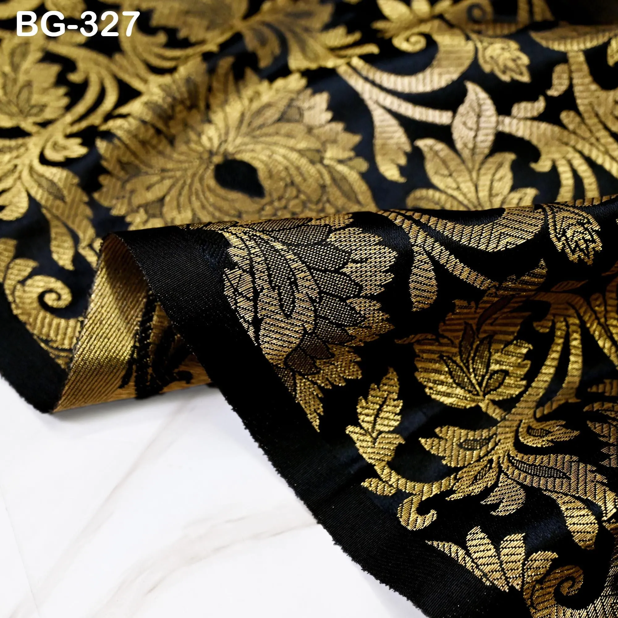 Black Gold Brocade bridesmaid costume Fabric by the Yard Floral Banarasi crafting Saree Wedding Dress Blended Silk Jacket Making  Fabric