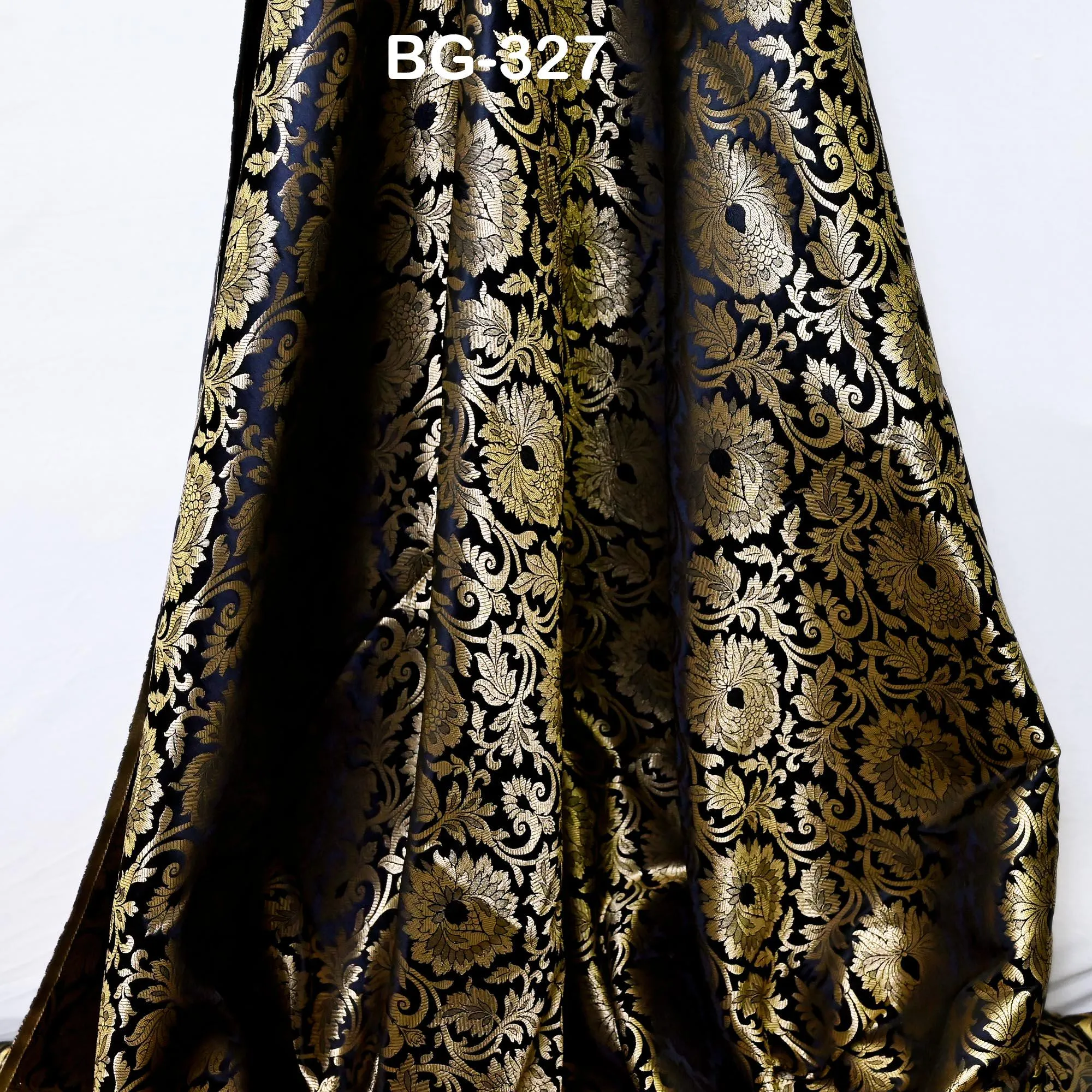 Black Gold Brocade bridesmaid costume Fabric by the Yard Floral Banarasi crafting Saree Wedding Dress Blended Silk Jacket Making  Fabric