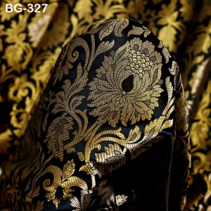 Black Gold Brocade bridesmaid costume Fabric by the Yard Floral Banarasi crafting Saree Wedding Dress Blended Silk Jacket Making  Fabric