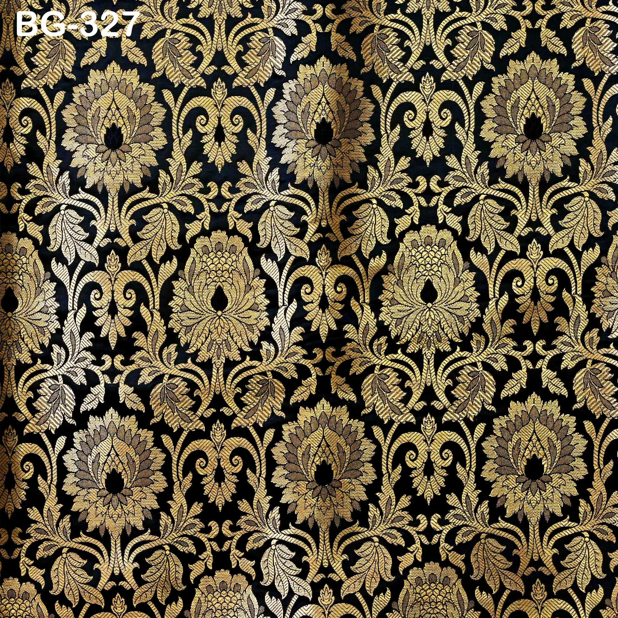 Black Gold Brocade bridesmaid costume Fabric by the Yard Floral Banarasi crafting Saree Wedding Dress Blended Silk Jacket Making  Fabric