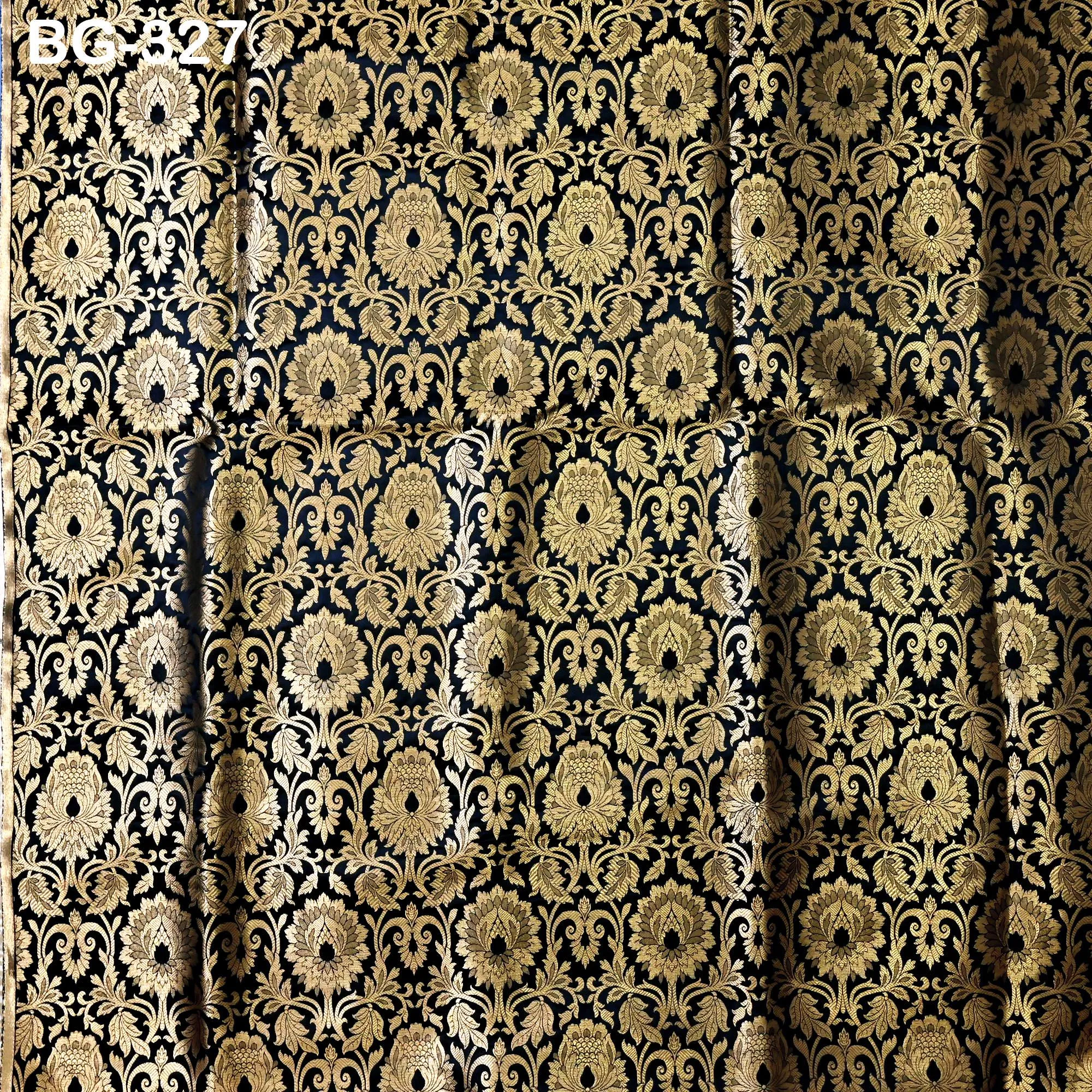 Black Gold Brocade bridesmaid costume Fabric by the Yard Floral Banarasi crafting Saree Wedding Dress Blended Silk Jacket Making  Fabric