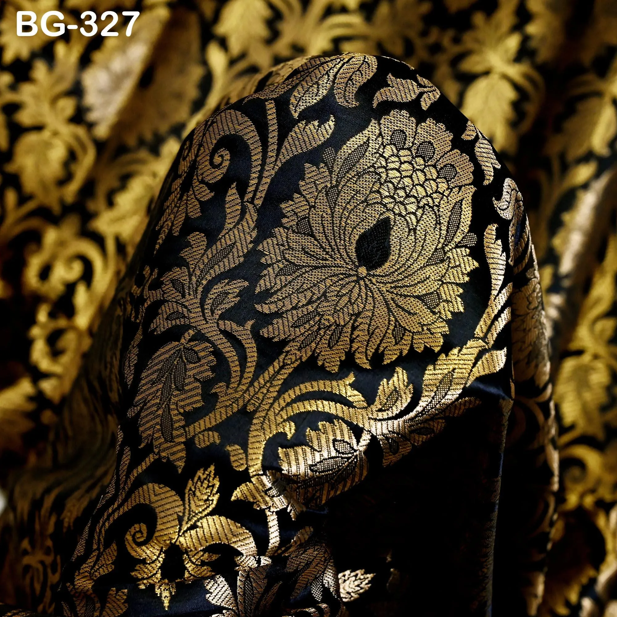 Black Gold Brocade bridesmaid costume Fabric by the Yard Floral Banarasi crafting Saree Wedding Dress Blended Silk Jacket Making  Fabric