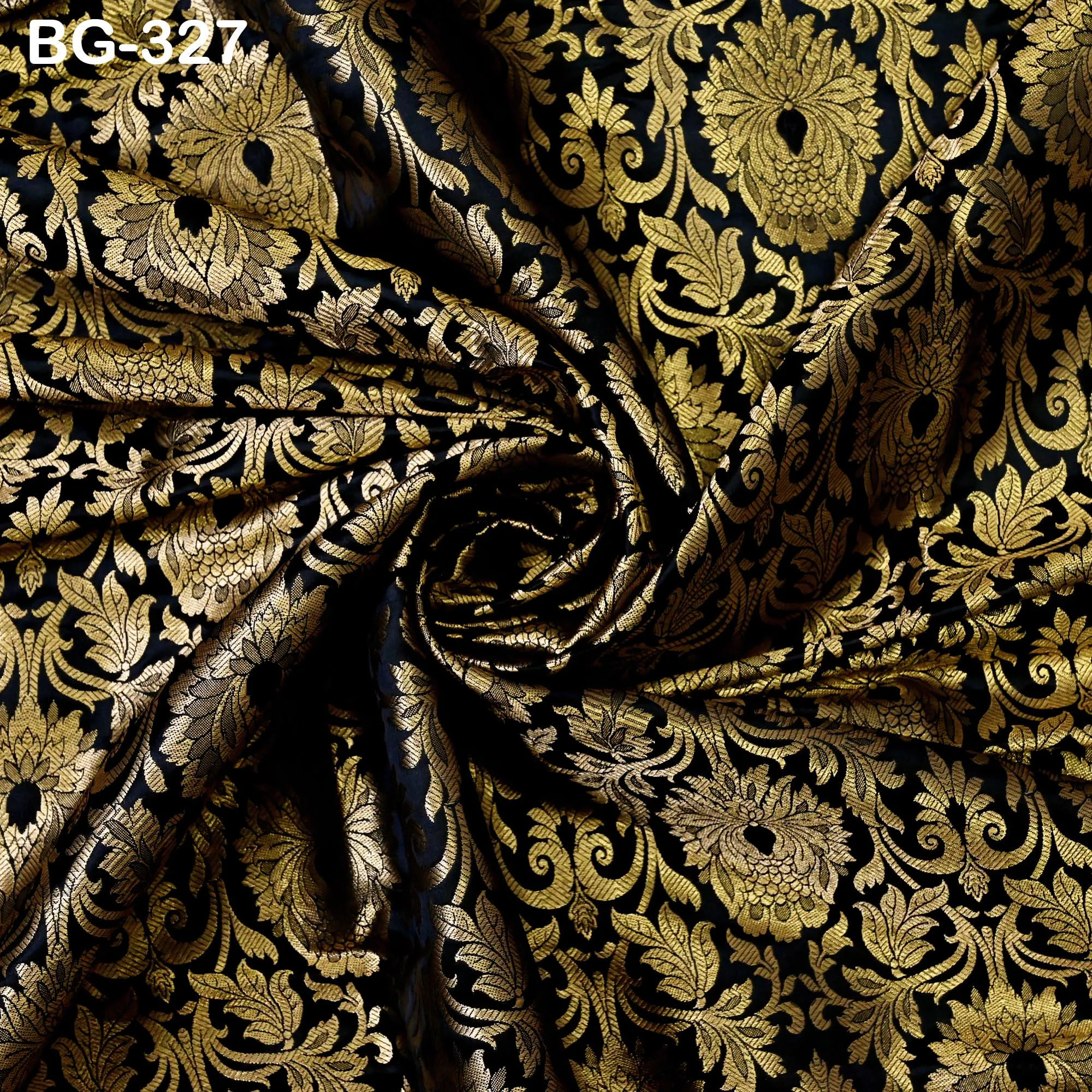 Black Gold Brocade bridesmaid costume Fabric by the Yard Floral Banarasi crafting Saree Wedding Dress Blended Silk Jacket Making  Fabric