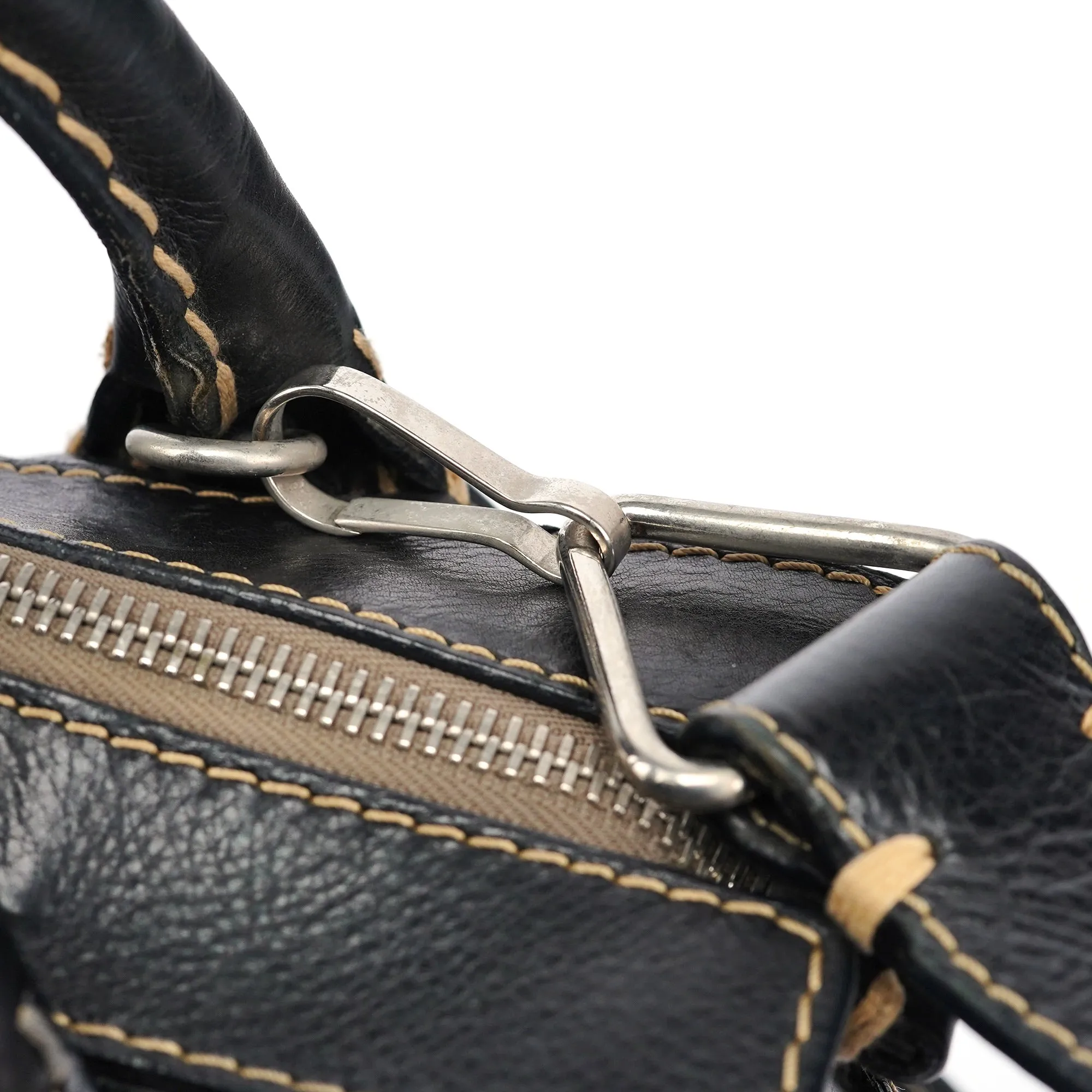 Black Leather Edith 2-Way Tote Bag