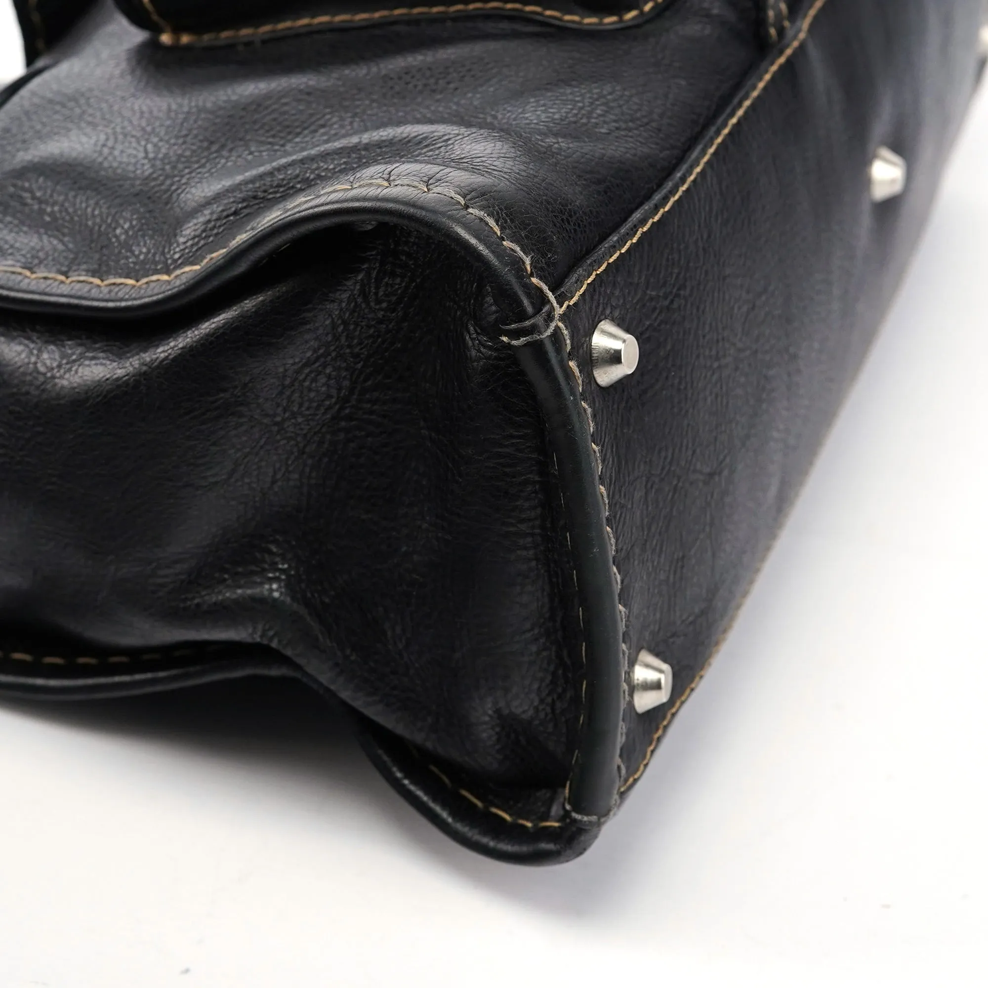 Black Leather Edith 2-Way Tote Bag