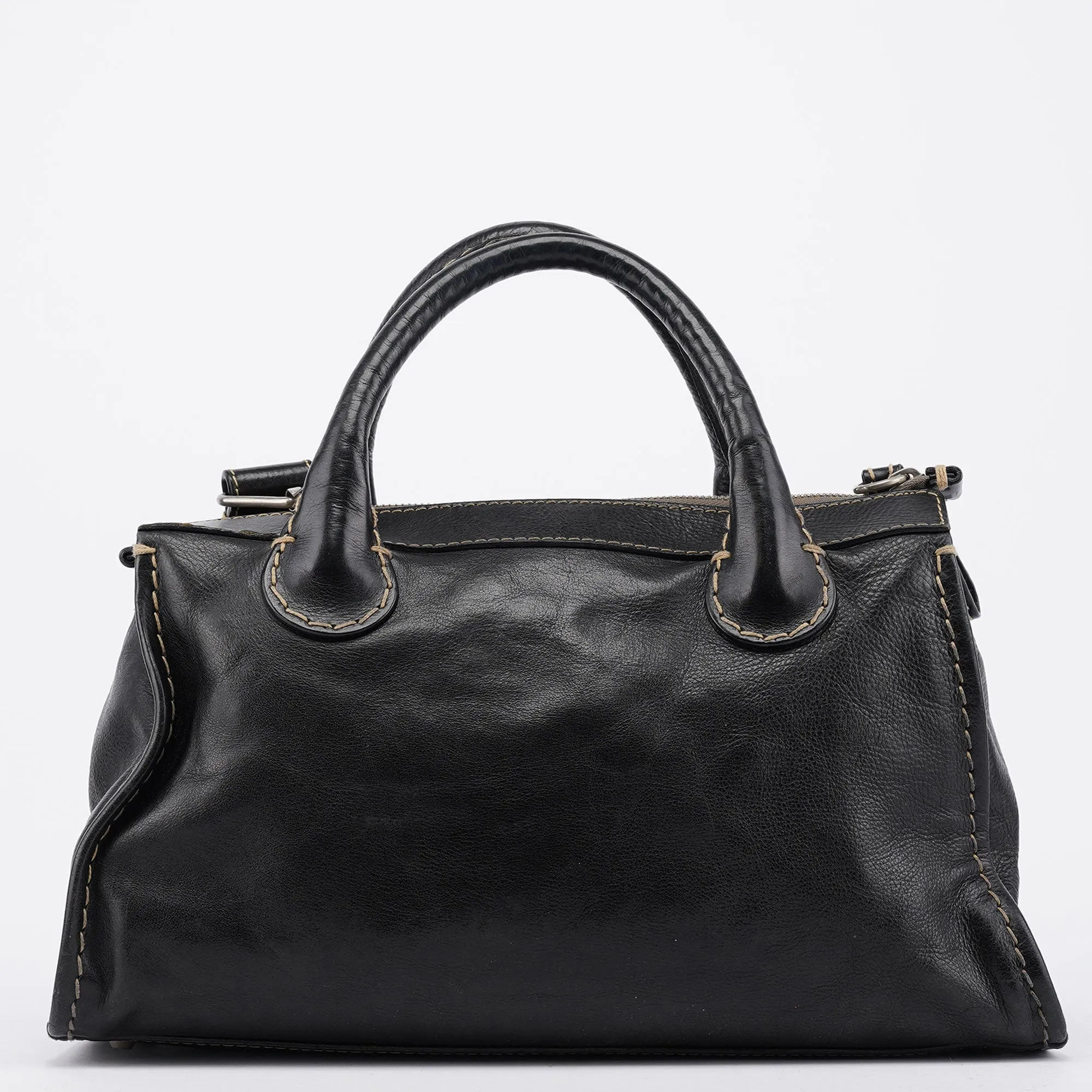 Black Leather Edith 2-Way Tote Bag