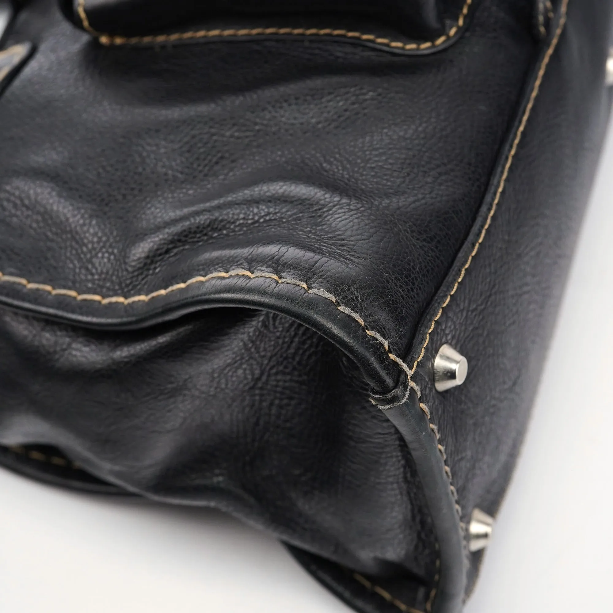 Black Leather Edith 2-Way Tote Bag