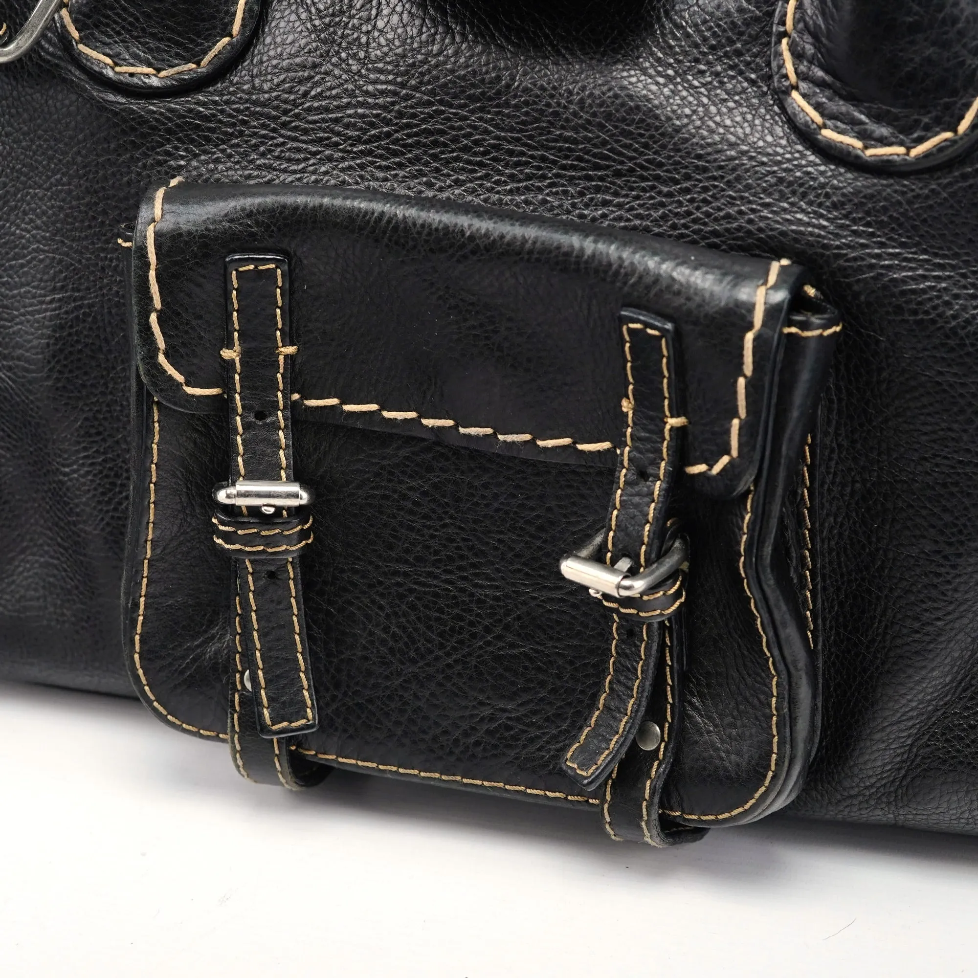 Black Leather Edith 2-Way Tote Bag