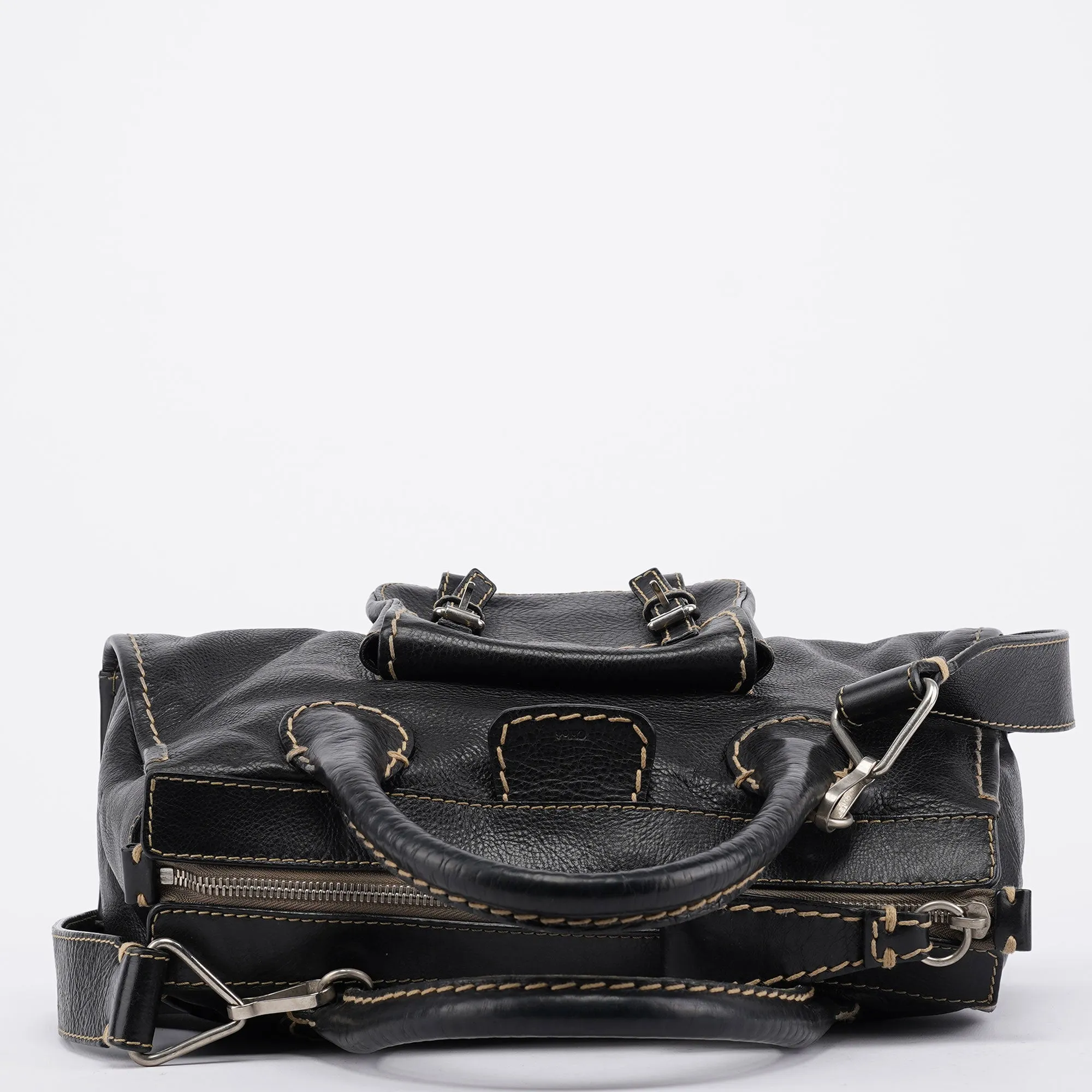 Black Leather Edith 2-Way Tote Bag
