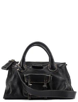 Black Leather Edith 2-Way Tote Bag