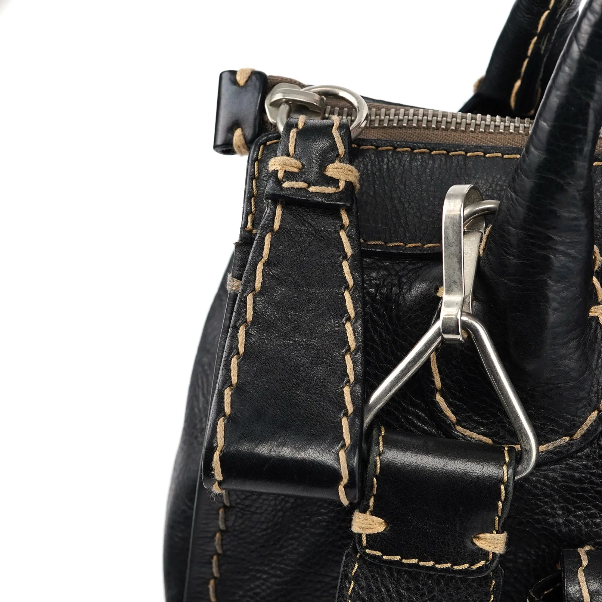 Black Leather Edith 2-Way Tote Bag