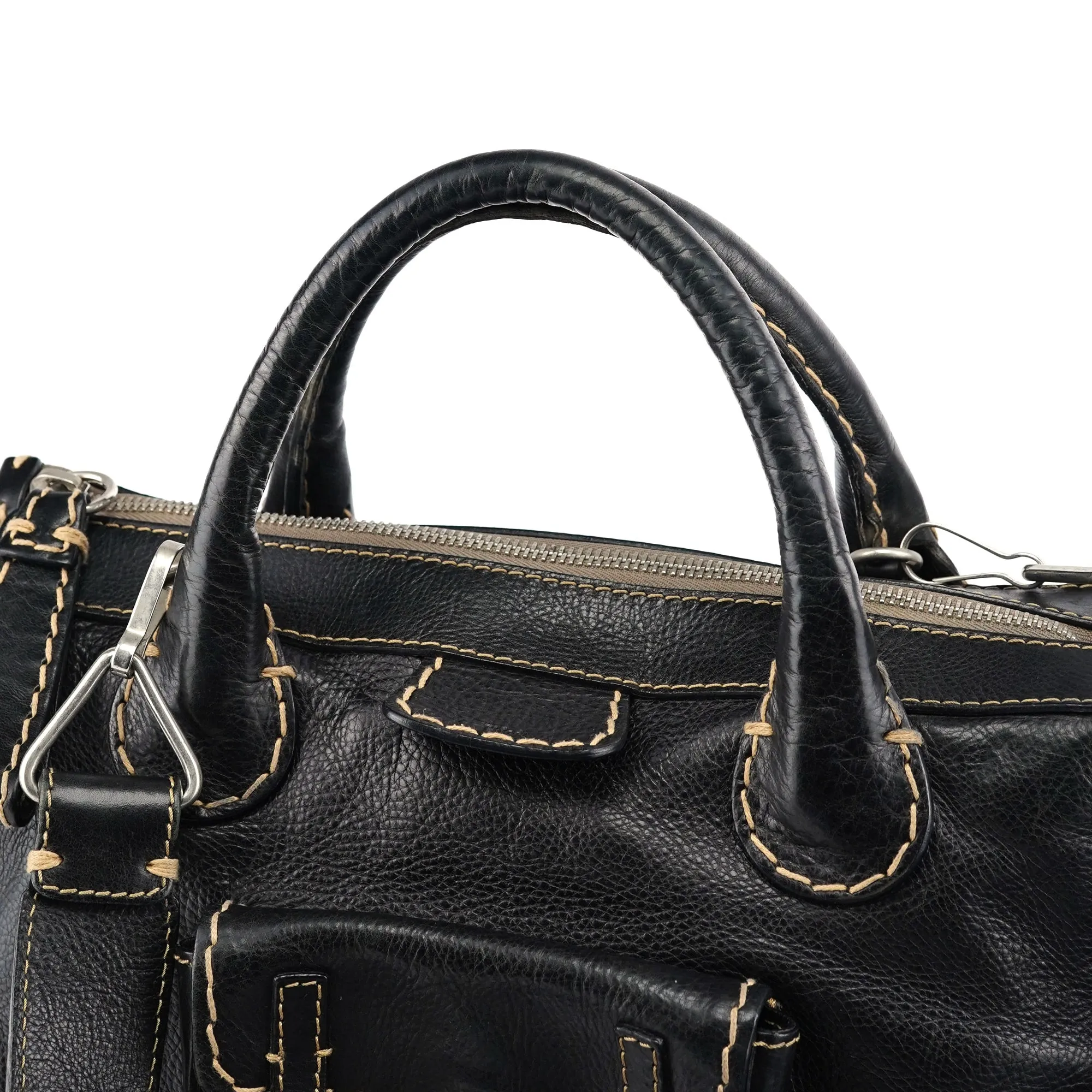Black Leather Edith 2-Way Tote Bag