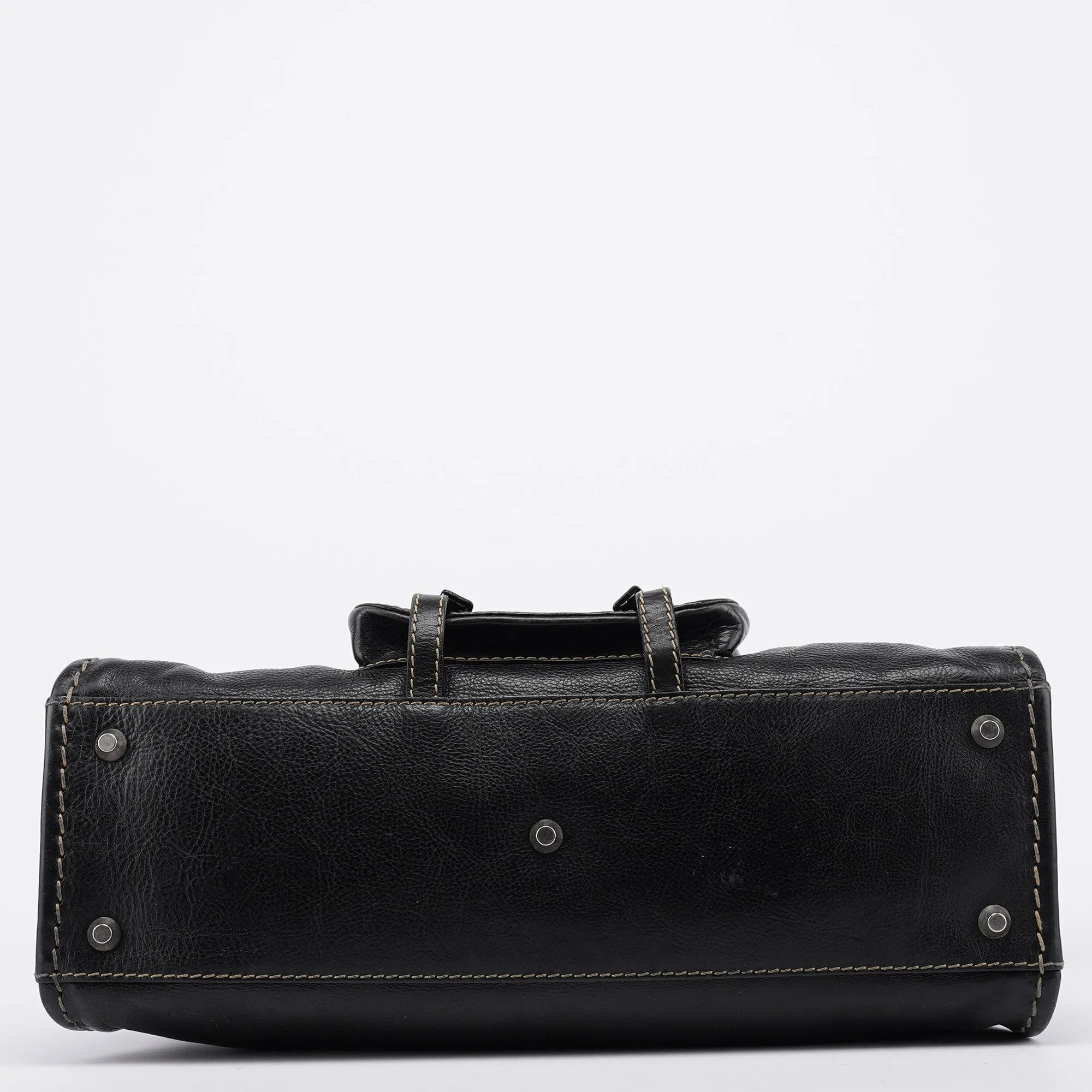 Black Leather Edith 2-Way Tote Bag